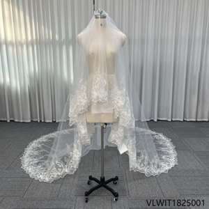 Voile de mariée long en dentelle festonnée ivoire pour robe de mariée, vente en gros - Product Image 4