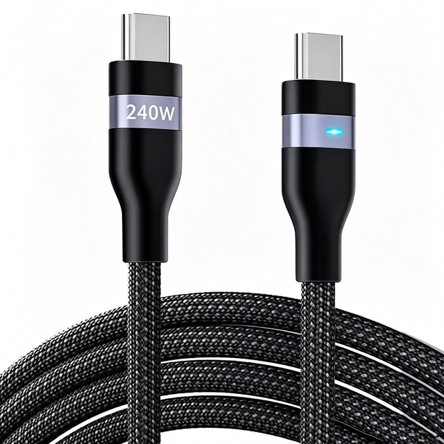 Data Cables Type c Fast Charging Nylon Braided 5A 240w Type c Data Cable With Light Male to Male Usb c Charging Cable for PHONE