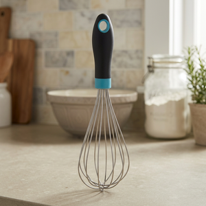 Fouet en fil d'acier inoxydable avec manche en plastique noir et bleu, ustensile de cuisine antidérapant - Product Image 2
