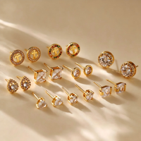 Boucles d'oreilles tendance en alliage de cuivre plaqué or 18 carats avec zircon multi-styles, délicates pour le quotidien, cadeau pour femme, bijoux de piercing faits main