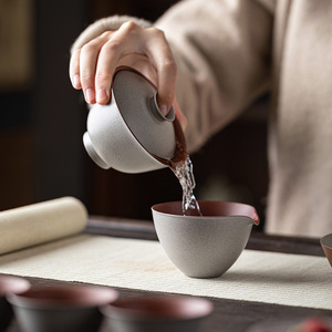 Guanlan Ceramic Gaiwan Gray Pottery Glaze With Lid Round Shape Kung Fu Tea Set Single Household <b>Teacup</b> - Product Image 4