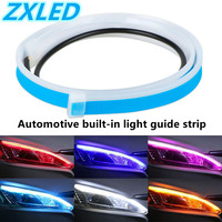 Luces LED DRL de 12V CC para Auto, Tira Flexible Impermeable, Luces Diurnas, Faros Delanteros Blancos, Señal de Giro Amarilla, Luces de Freno