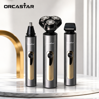 ORCASTAR Kit de toilettage 3-en-1 haute performance pour hommes : tondeuse rotative électrique 2 vitesses pour barbe et poils du nez avec écran LED