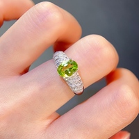 Factory Wholesale Custom 925 Sterling Silver Natural Oval Cut Peridot Ring 6mm8mm Simple Fashion Party Wedding Anniversary Fine