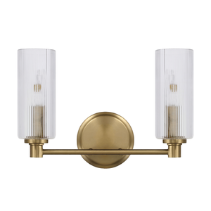 Lámpara de Espejo LED Regal de Doble Luz para Baño, Acabado Latón Satinado, Cristal Acanalado Transparente, Montaje en Pared, Luz Blanca Cálida 3500K - Product Image 1