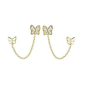 Pendientes de trepador con dos mariposas para mujer y adolescente, aretes de cadena de mariposa con doble agujeros, CZ