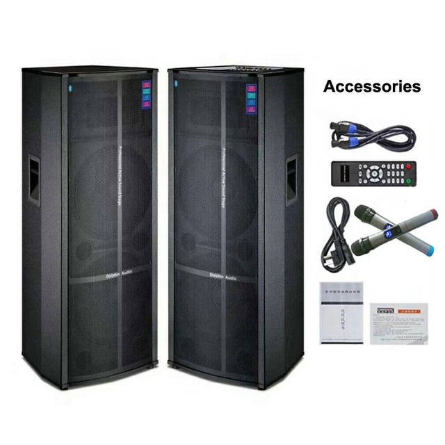 Double 15Inch Big Power 350W Active Wooden Professional Stage Pair Speakers Bass DJ Outdoor Party Speaker With USB SD FM BT MIC