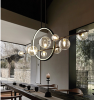Lustre en verre soufflé de cuisine moderne à 10 lumières, îlot de cuisine avec abat-jour en verre