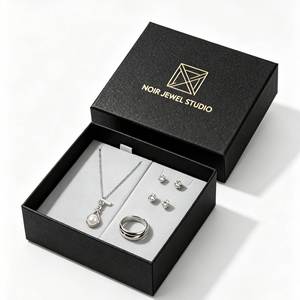 Bloom & Brilliance Jewelry <b>Box</b> <b>Set</b> with Pearl Earrings Necklace Ring Pink Rigid Paperboard Gift Packaging High-End Satin Lined - Product Image 3