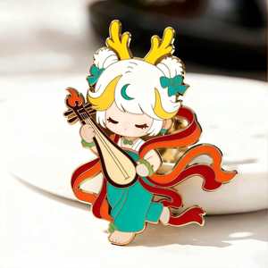 Cartoon Girl With Yellow Flower Lapel Pin Gold Plated Hard Enamel Zinc Alloy Metal Pin Art Collectible - Product Image 3
