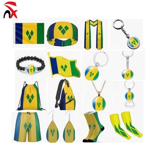 Marchandises du drapeau de Saint-<span class=keywords><strong>Vincent</strong></span>-et-les-Grenadines : Ensemble complet de vêtements patriotiques, bijoux, sacs, souvenirs pour fans de sport, cadeaux en gros - Product Image 1