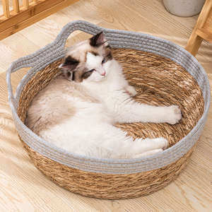 Camas para Mascotas en Oferta <span class=keywords><strong>2026</strong></span>, Camas de Ratán Natural para Perros y Gatos, Cesta Redonda Hecha a Mano para Mascotas - Product Image 3