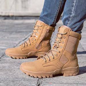 รองเท้าบู๊ทผู้ชายแบบยุทธวิธี กันน้ำ ระบายอากาศได้ดี กันลื่น ซับแรงกระแทก รองเท้าเดินป่า หัวมน ส้นเตี้ย อุปกรณ์กลางแจ้ง - Product Image 2