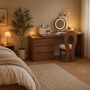 Bulk Zen Minimalist Neo Chinese Space Saving Multi Drawer <strong>Walnut</strong> Finished Rubberwood Apartment <strong>Dressing</strong> <strong>Table</strong> - Product Image 2