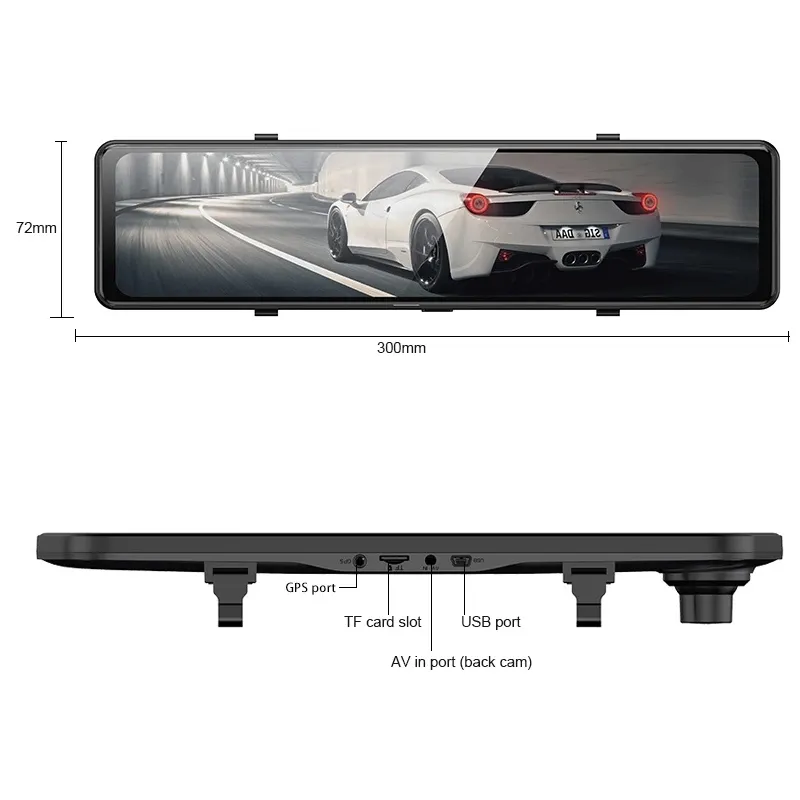 12 Zoll 1080P IPS Touchscreen Auto DVR Stream Media Rückspiegel Recorder Dash Cam Dual Lens Dashcam Auto kamera DVR