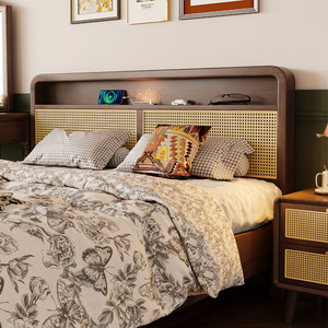 <span class=keywords><strong>Letto</strong></span> <span class=keywords><strong>matrimoniale</strong></span> tradizionale in legno massello nordico e rattan, stile Wabi-Sabi, salvaspazio e confortevole per camera padronale o guesthouse - Product Image 3