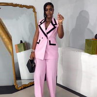 Nouvel ensemble de bureau d'été pour femme : Gilet sans manches rose color block et pantalon large – Ensemble 2 pièces