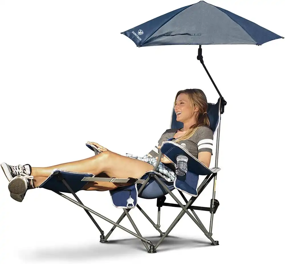 Suntour fabrika özel 2022 Poupuler kamp balıkçılık plaj yatağı sandalye çıkarılabilir şemsiye ve ayak dayanağı