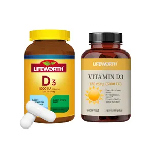 Lifeworth OEM/ODM Vitamina D3 K2 Softgels 10000iu Suplementos de calcio Salud ósea y soporte inmunológico Cápsulas de vitamina D