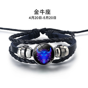 Bracelet à breloques signes du zodiaque 12 constellations pour hommes et femmes, bracelet en cuir tressé multicouche tendance et jonc, cadeaux d'anniversaire - Product Image 3