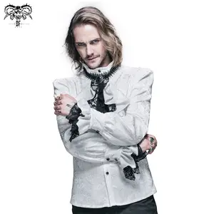 SHT01002 Дьявол Мода Пейсли Сияющие кружевные рукава готический дворец белый мужской костюм рубашки с галстуком-бабочкой