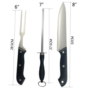 Juego de Cuchillos de Cocina Multifuncionales de 3 Piezas, Cuchillo de Chef de Acero Inoxidable de 8 Pulgadas, Tenedor de 6 Pulgadas, Mango Negro de PP - Product Image 6