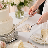SANOSH Ensemble élégant européen 2 pièces de couteau et spatule à gâteau de mariage argentés avec motif gaufré, idéal pour les mariages et les cadeaux de fêtes