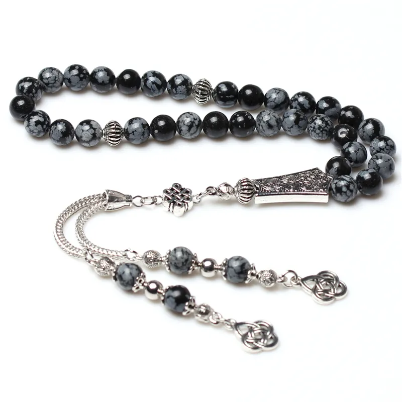Natural black snow stone islamic rosary beads muslim tasbih