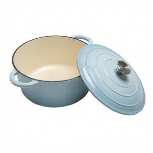 Olla Holandesa de Hierro Fundido Esmaltado Azul Claro E-TOP, Olla Antiadherente con Tapa Hermética para Asar, Hornear y Saltear de Forma Perfecta - Product Image 1