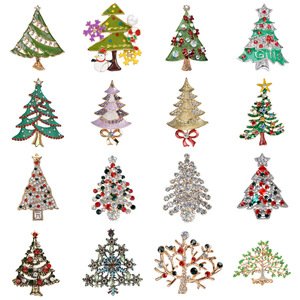 Broche de árbol de Navidad, aleación chapada en oro con diamantes de imitación verdes, joyería unisex, decoración navideña - Product Image 2