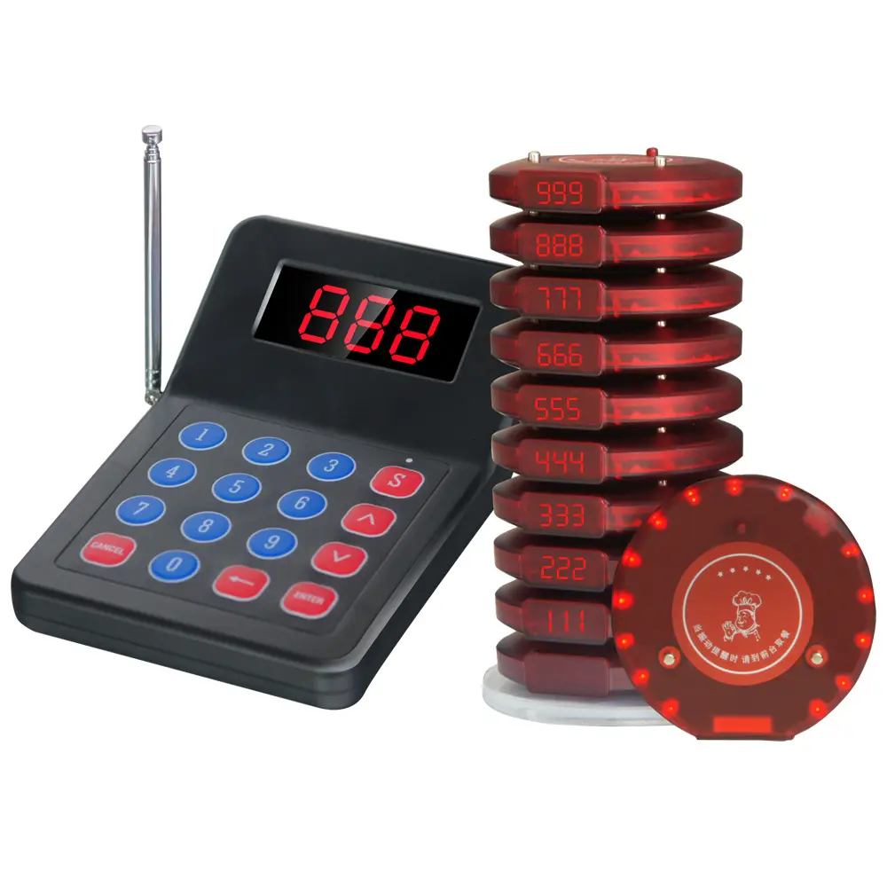 โรงงานราคาถูกราคาร้านอาหาร Queue Calling System Wireless Paging System 10pcs Coaster Pager