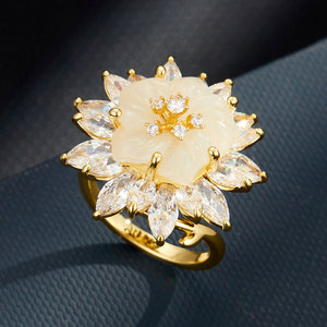 Flower Resin <b>Ring</b> Micro Inlaid Gold Electroplated Open Index <b>Finger</b> Party Jewelry - Product Image 1