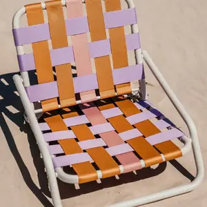 BR新款聚酯编织可折叠铝制躺椅户外沙滩椅，便携式野营旅行公园野餐低座躺椅