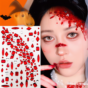 Pegatinas Faciales de Halloween, Maquillaje de Heridas Sangrientas, Diamantes de Imitación Rojos 3D, Gemas de <span class=keywords><strong>Diamante</strong></span> Roto, Cristales Irregulares, Calcomanías Corporales Artísticas - Product Image 2