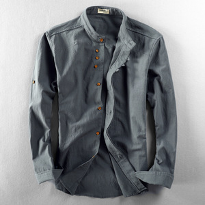 Nuova moda primavera autunno camicia <span class=keywords><strong>uomo</strong></span> manica lunga vestiti per <span class=keywords><strong>uomo</strong></span> collo mandarino stile cinese sottile Casual camicia <span class=keywords><strong>da</strong></span> <span class=keywords><strong>uomo</strong></span> - Product Image 2