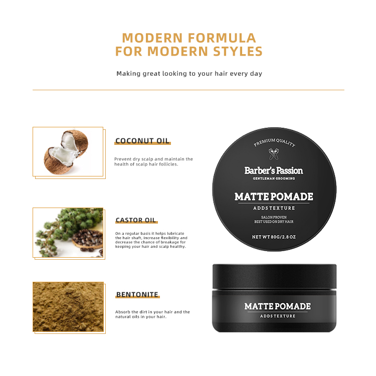BARBERPASSION customize barber no flakes extrem high hold water based matt hair pomade matt styling clay