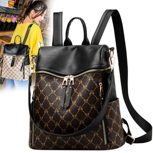 Fashionable Women's Faux Leather <b>Backpack</b> Geometric Pattern <b>Medium</b> Capacity Zipper Closure Shoulder Strap All Seasons Daily Use - Product Image 3