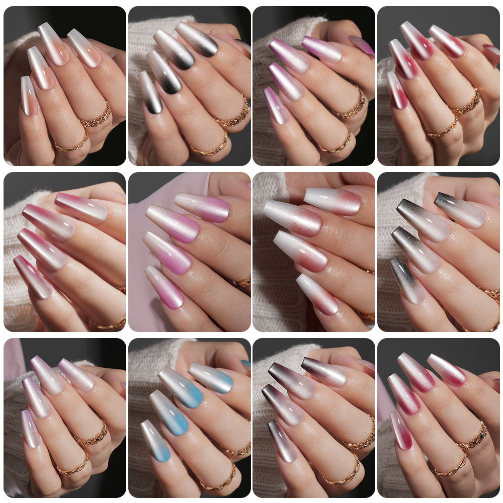 Wholesale Wear False Nails 30pcs Long and Short Coffin Gradient Cat Eye Press on Nails Tip