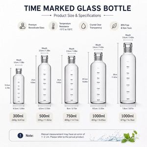 Bouteille d'eau quotidienne réutilisable et étanche en verre, avec marqueur de temps motivant, imprimée sur mesure pour le bureau et les voyages - Product Image 3