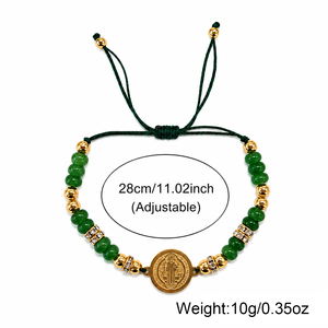 Bracelet à perles vertes avec médaille de Saint Benoît, détails en alliage plaqué or, bijoux religieux catholiques, cadeau religieux - Product Image 6