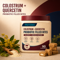 PEITEBIO Bouchées Probiotiques au Colostrum et Quercétine pour Chats, Soutien Immunitaire, Digestif et Cutané, Saveur Bœuf, 90 unités