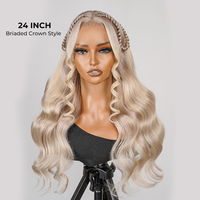 Alipearl - Peluca de Cabello Humano Virgen Remy 100% Transparente para la Parte Delantera, Ondulada, con Reflejos Rubio Ceniza, Pre-Trenzada, Sin Pegamento, con Capucha 13*4