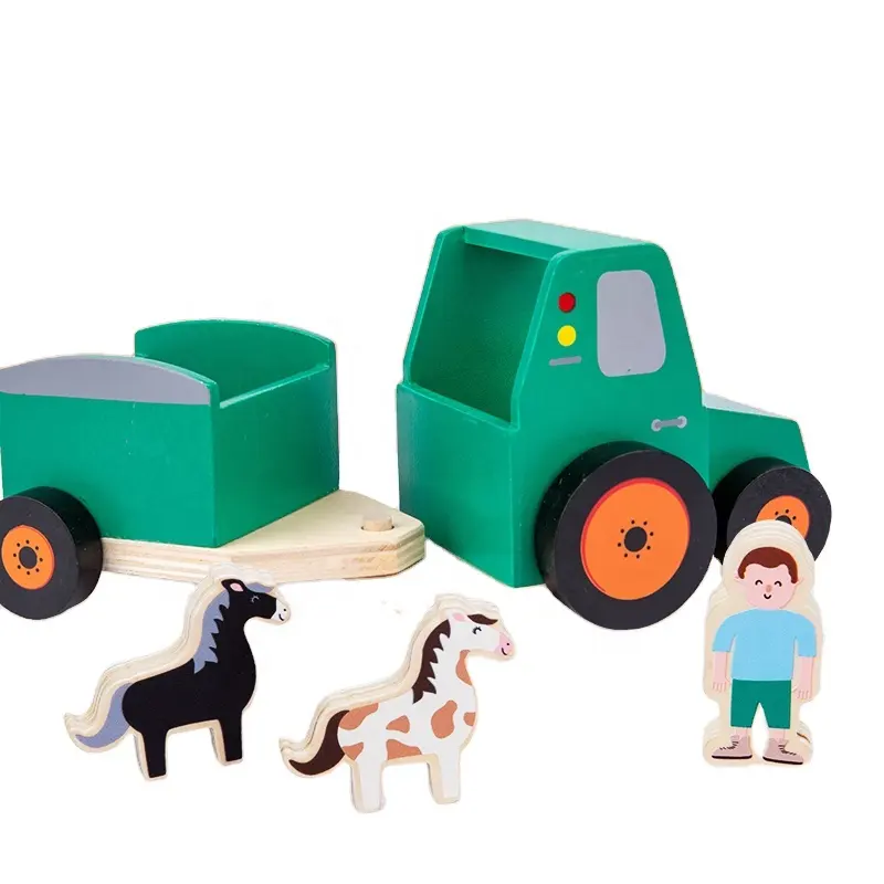 Wood Vehicle Toddler Educational Toys For 1- 2 Year Old Kids Gifts Wooden Pretend game Toy Of Farm Tractor