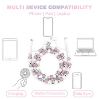 Kabel Data USB C 4 in 1 Mewah Berhias Rhinestone Ungu, Hadiah Cantik, Aksesoris Elektronik