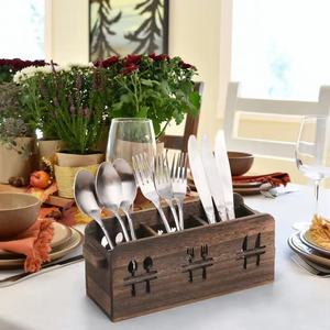 Organizador de Cubiertos de Madera, Porta Cuchillos y Tenedores, Decoración Rústica para Mesa, Estante de Madera Sólida, Almacenamiento de Cocina, Multifuncional - Product Image 1