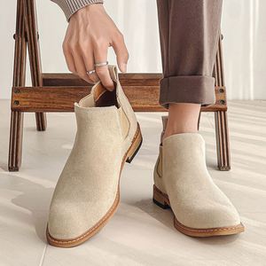 Bottes Chelsea pour hommes, nouvelles bottes en cuir à tige haute, bottes décontractées à tige moyenne en daim, bottes à la cheville - Product Image 3