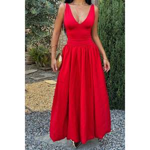 Robe de bal rouge longue avec bretelles, taille XS, robe de soirée formelle pour le bal de promo, décoration en strass et fleurs, style long - Product Image 5