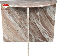 Table d'appoint demi-lune en marbre beige rose, forme semi-circulaire, veinage naturel unique, décoration minimaliste contemporaine
