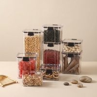 Vente en gros d'usine - Contenant de stockage de cuisine en plastique de qualité alimentaire, transparent, carré, scellé, de 1 à 2 L, pour les collations, les fruits secs, les céréales, les épices