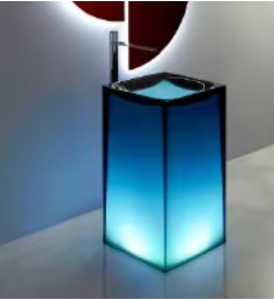 Top Selling Modern Villa <b>Clear</b> Transparent Artificial Pedestal Sink <b>Resin</b> Rectangular Wash Basin with Drainer 9L Capacity - Product Image 4